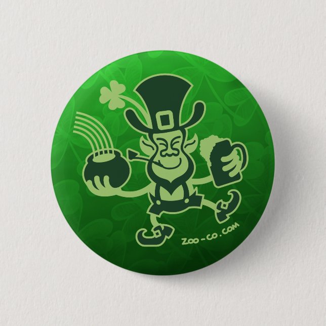 Saint Patrick's Leprechaun Dancing and Celebrating 2 Inch Round Button (Front)