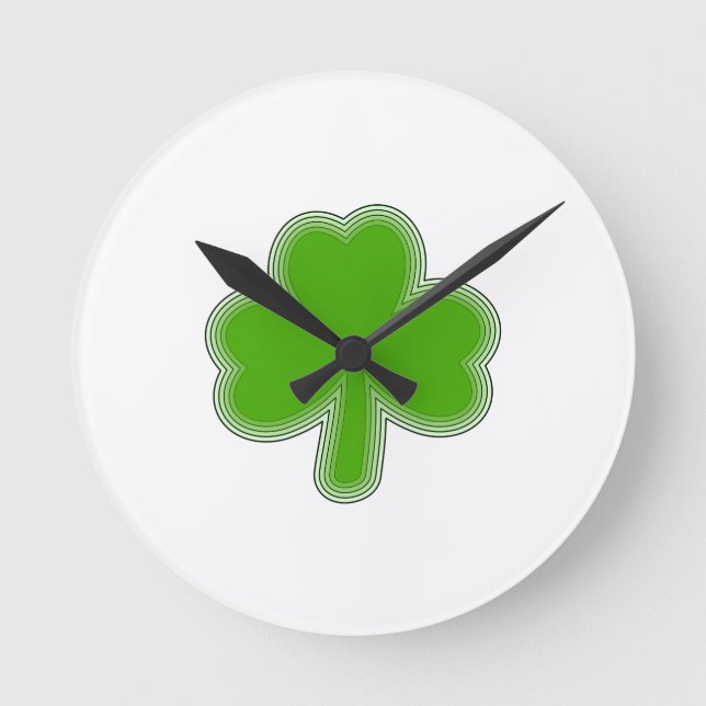 Saint Patrick's Shamrock Drawing Round Clock (Front)