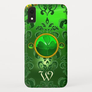 SAINT PATRICK'S SHAMROCK GREEN DAMASK MONOGRAM iPhone XR CASE