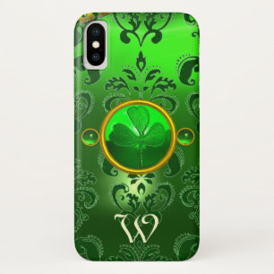 SAINT PATRICK'S SHAMROCK GREEN DAMASK MONOGRAM Case-Mate iPhone CASE
