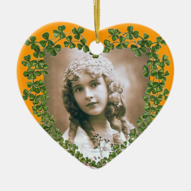 SAINT PATRICK'S SHAMROCK HEART PHOTO TEMPLATE CERAMIC ORNAMENT (Front)