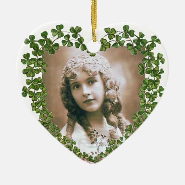 SAINT PATRICK'S SHAMROCK HEART PHOTO TEMPLATE CERAMIC ORNAMENT (Front)