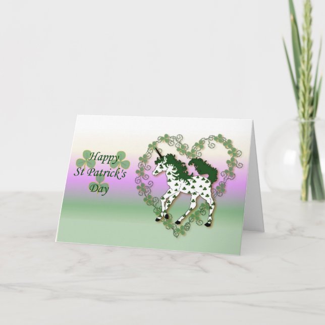 Saint Patrick's Shamrock Unicorn Card (Front)