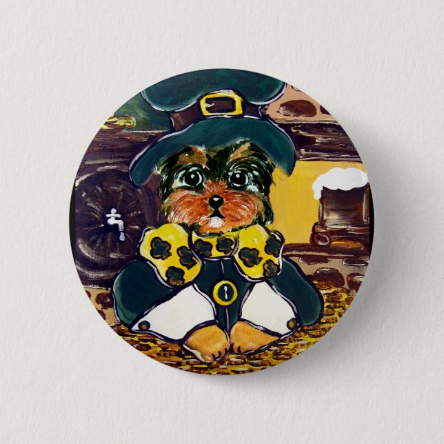 Saint Patty Yorkie Poo 2 Inch Round Button (Front)