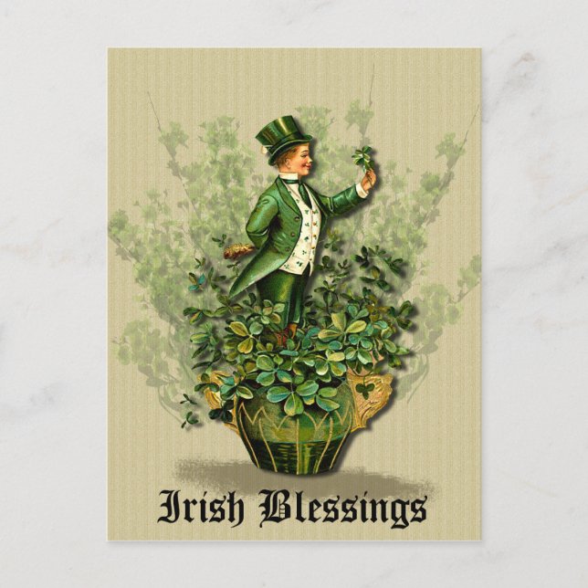 Saint Patty's Day Gent- Irish Blessings- Postcard (Front)