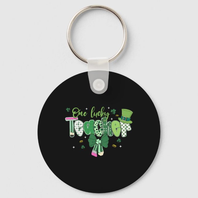 Saint Pattys St Patrick Day Shamrock One Lucky Tea Keychain (Front)