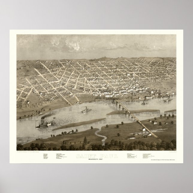Saint Paul, MN Panoramic Map - 1867 Poster (Front)