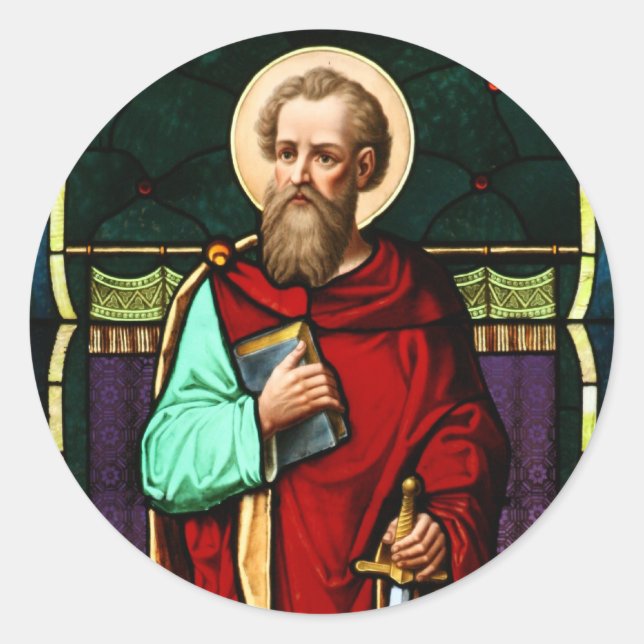 Saint Paul (Paul the Apostle) Stained Glass Art Classic Round Sticker (Front)