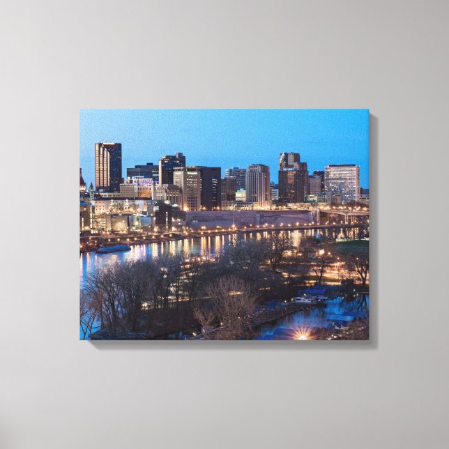 saint paul skyline and riverfront at night canvas print (Front)