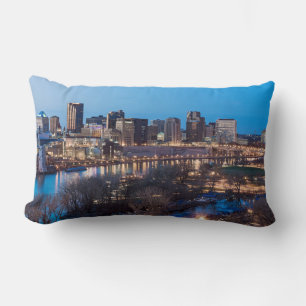 saint paul skyline and riverfront at night lumbar pillow