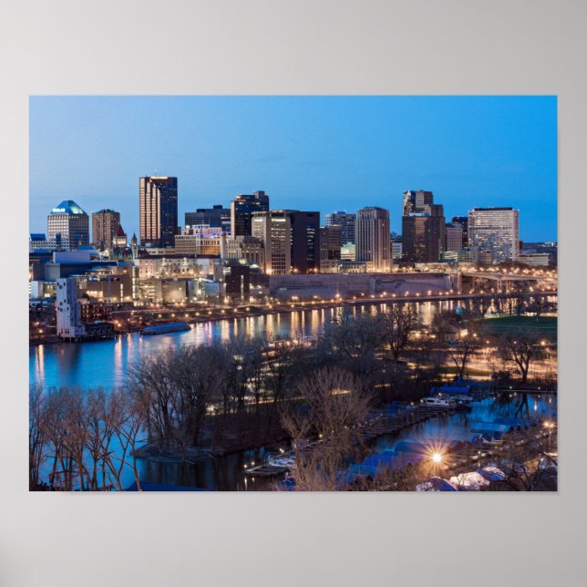 saint paul skyline and riverfront at night poster (Front)