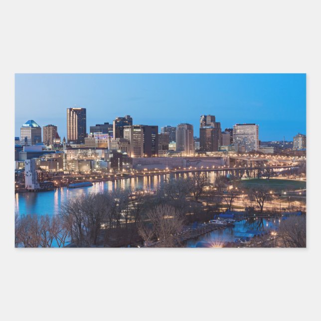 saint paul skyline and riverfront at night sticker (Front)