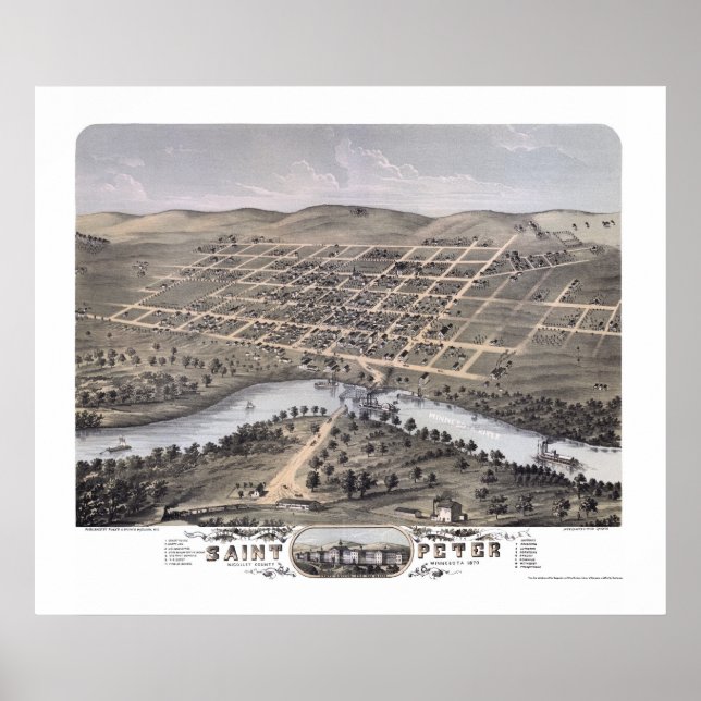 Saint Peter, MN Panoramic Map - 1870 Poster (Front)
