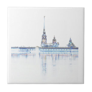 Saint Petersburg City Russia Architecture Sketch Tile