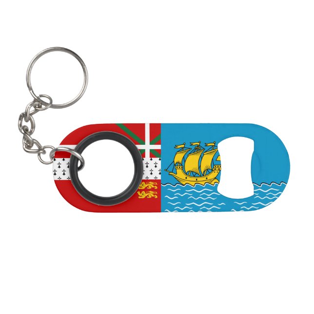 Saint Pierre and Miquelon Flag Keychain Bottle Opener (Front (Horizontal))