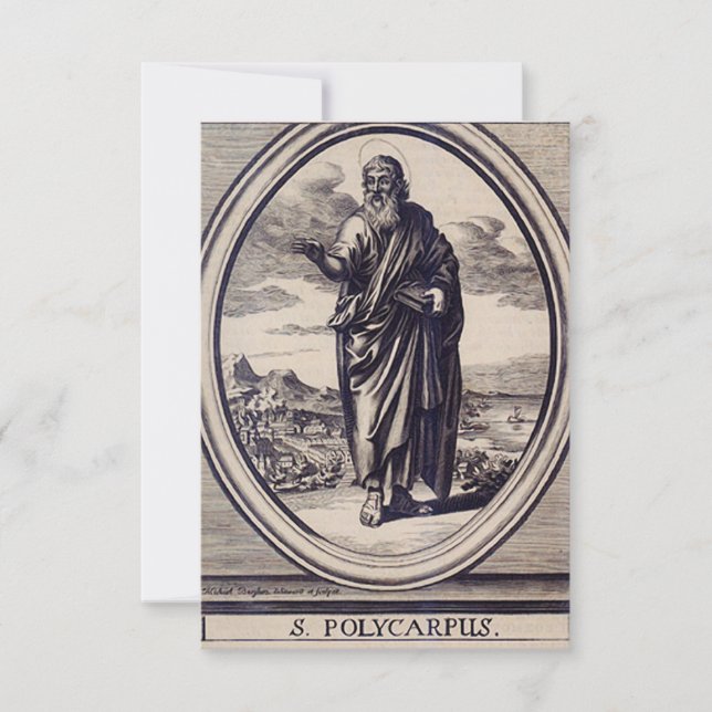 Saint Polycarp of Smyrna Engraving Holy Card (Front)
