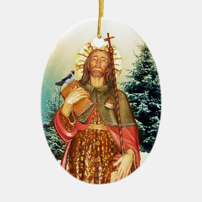 Saint Rocco Oval Prayer Ceramic Ornament (Front)
