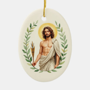 Saint Sebastian God's Peace and Blessings Scriptur Ceramic Ornament