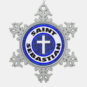 Saint Sebastian Snowflake Pewter Christmas Ornament