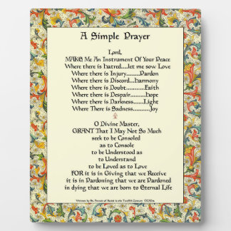Saint St.Francis of Assisi Simple Prayer For Peace Plaque