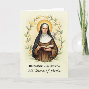 Saint Teresa of Avila Feast Day Blessings Floral W Card
