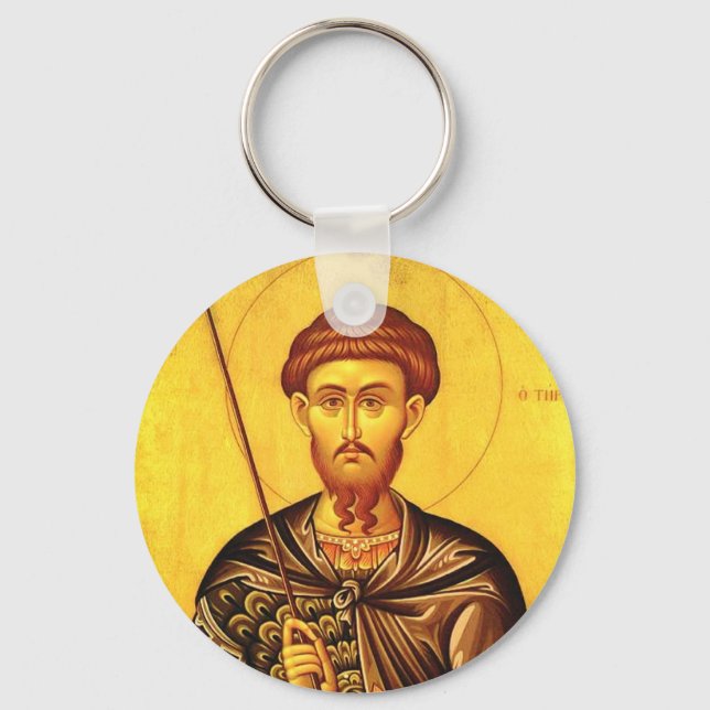 Saint Theodore Tiron orthodox icon Keychain (Front)