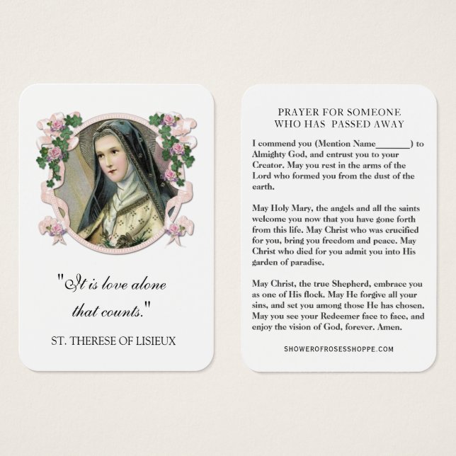 Saint Thérèse de Lisieux Prière Sympathie Funérail (Devant & derrière)