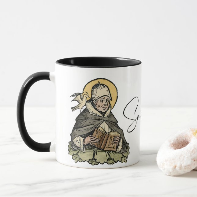 Saint Thomas Aquinas, Catholic Saint Coffee Mug (With Donut)
