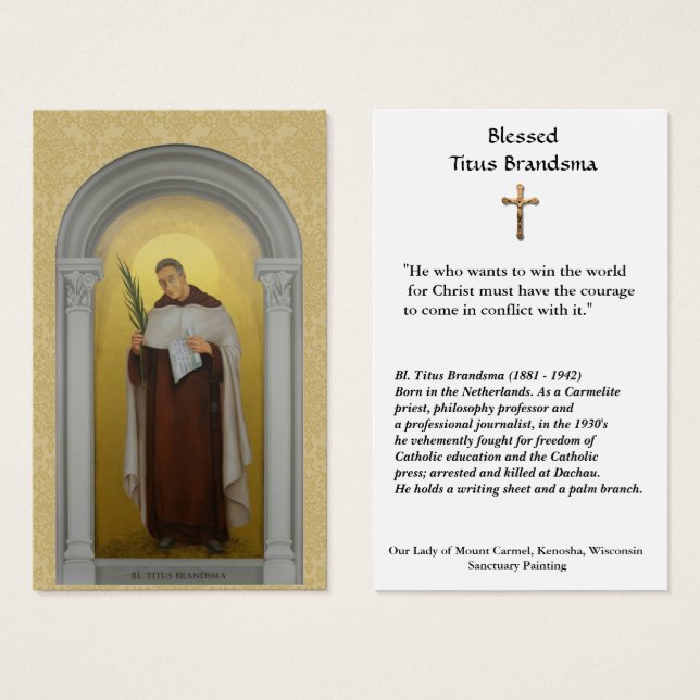 Saint Titus Brandsma Religious Holy Card (Front & Back)