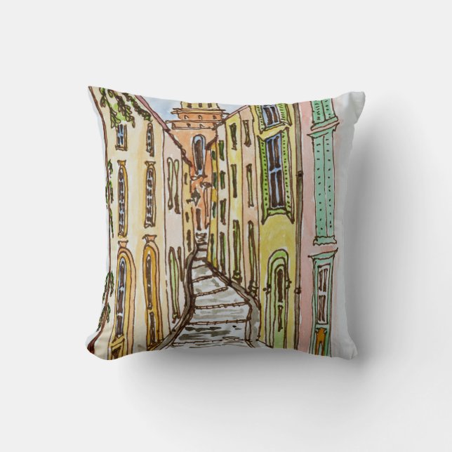 Saint-Tropez Buildings | French Riviera, France Throw Pillow (Front)