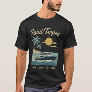 Saint-Tropez Côte d'Azur Yacht Palm Trees Retro Vi T-Shirt