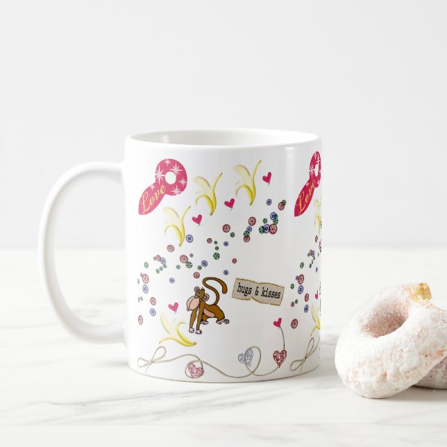 Saint Valentin Bananes Singes Mugs (Avec donut)