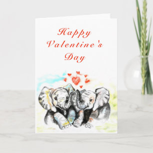 Saint Valentin Carte Couple Elephants - Hug