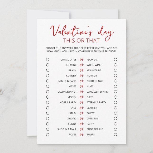 Saint Valentin Ceci ou ce jeu Carte modifiable (Devant)