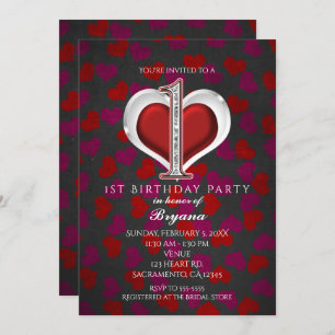 Saint Valentin Coeurs 1er anniversaire Invitations