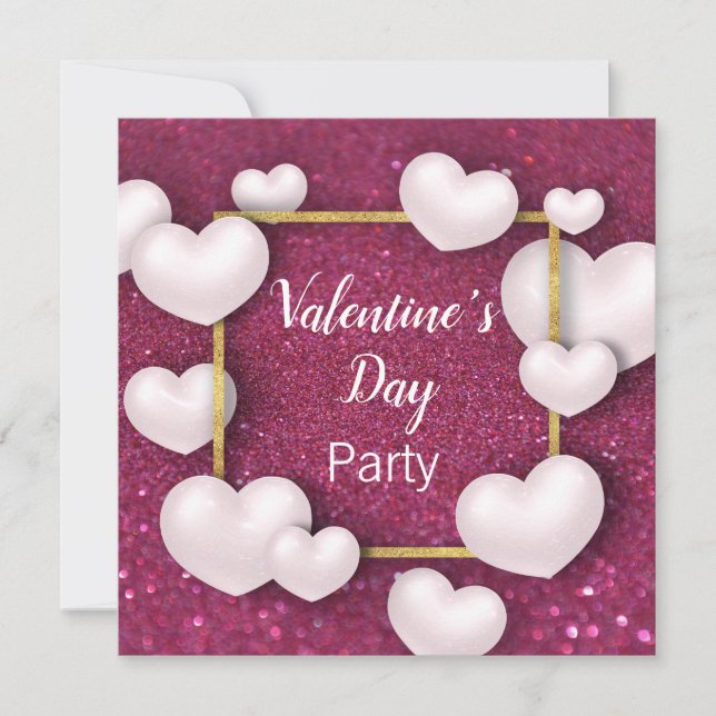 Saint Valentin Coeurs blancs - Invitation de fête (Devant)