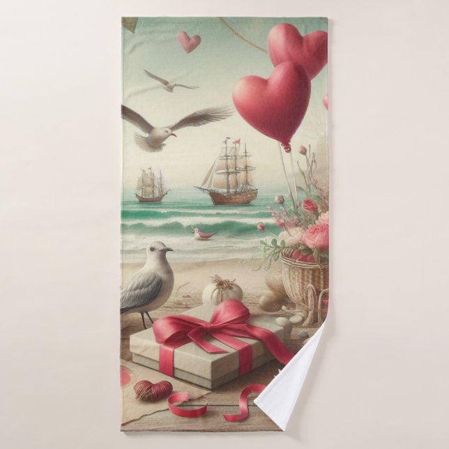 Saint-Valentin côtière/nautique (Serviette de bain)