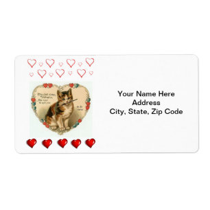 Saint Valentin Étiquette Vintage Kitten