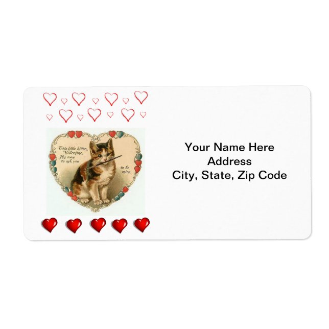 Saint Valentin Étiquette Vintage Kitten (Devant)