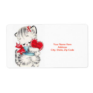 Saint Valentin Étiquette Vintage Kitten