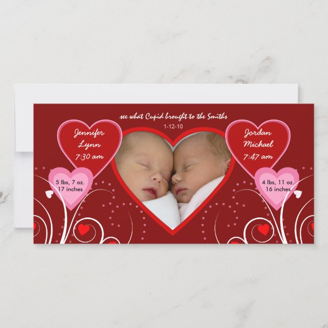 Saint Valentin - Faire-part bébé jumeaux (Devant)