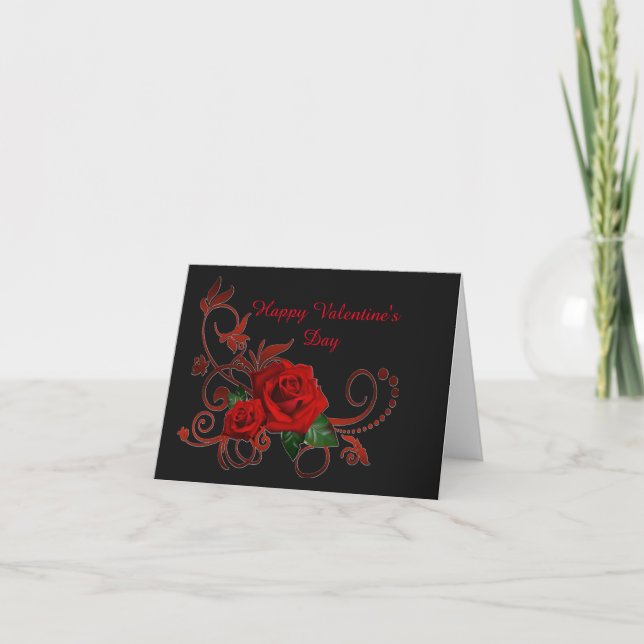 Saint Valentin Rouge Roses Rouge et Carte Noire (Devant)
