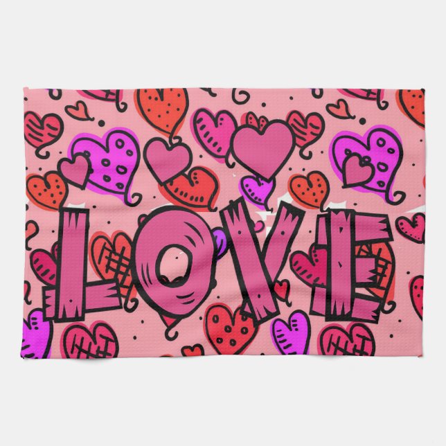 Saint Valentin Serviette de cuisine, Amour (Horizontal)
