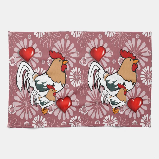 Saint Valentin Serviette de cuisine, Poulet (Horizontal)
