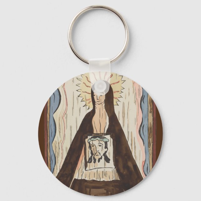 Saint Veronica Jesus face vintage art painting Keychain (Front)