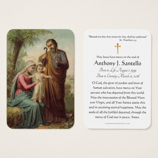 Sainte Famille catholique funéraire Carte Sainte - (Devant & derrière)