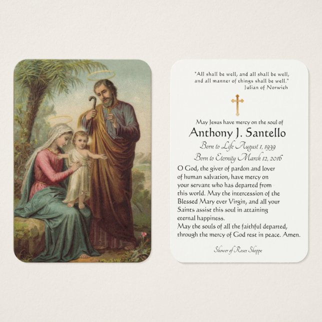 Sainte Famille catholique funéraire Carte Sainte - (Devant & derrière)