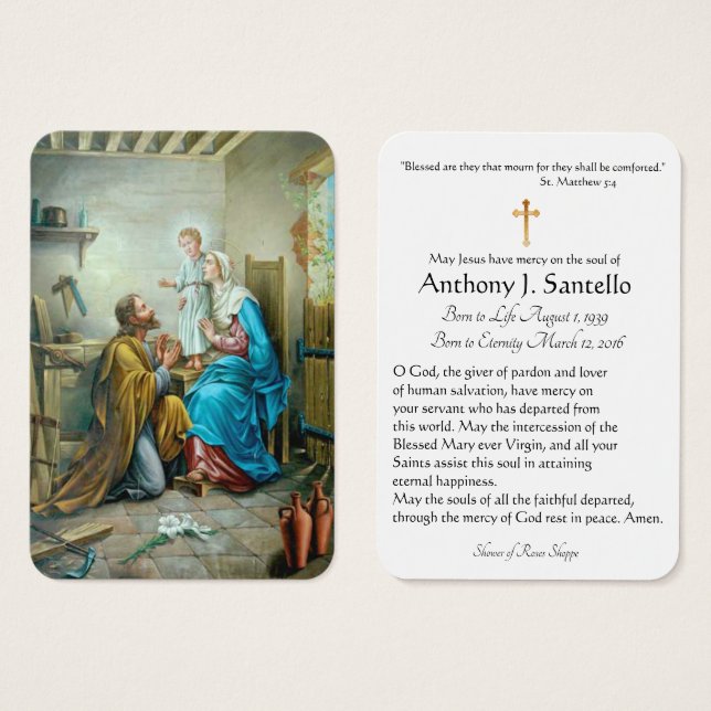 Sainte Famille catholique funéraire Carte Sainte - (Devant & derrière)
