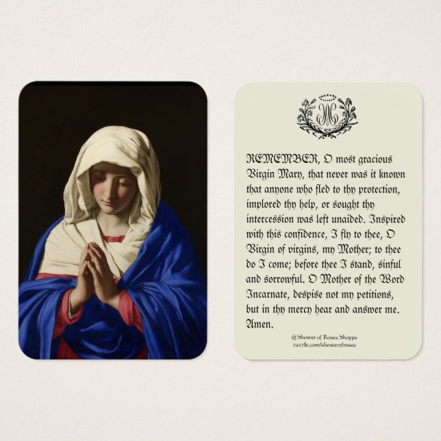 Sainte Vierge Marie Mémoire Prière (Devant & derrière)