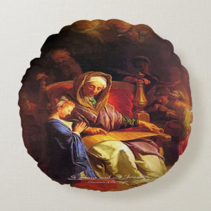 Saints Anne and Joachim, Parents of Mary Round Pillow